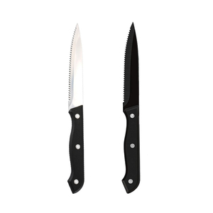 Coltelli da cucina all'ingrosso economici ABS forgiato manico seghettato acciaio inossidabile argento nero coltello da carne coltello da bistecca