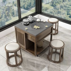 Solid Wood Tea <b>Table</b> <b>Small</b> Household Modern Chinese Style Movable Tea Brewing <b>Table</b> Living Room Office Use - Product Image 3