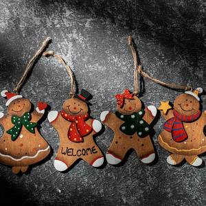 Ornements en bois en forme d'homme en pain d'épices, décoration suspendue pour arbre avec cordon, décoration de fête, décoration du Nouvel An, cadeaux - Product Image 2