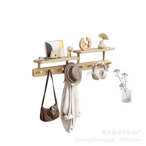 Solid Wood Wall Mounted Coat Rack With <b>Shelf</b> And <b>Hooks</b> For Entryway Bedroom Multi Functional Storage Rack - Product Image 5