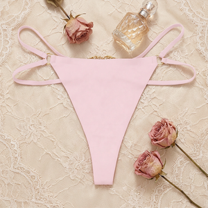 Culotte string sexy pour femme avec anneau cœur, double bretelles, taille basse, coupe haute, sans couture, couleur unie, lingerie féminine, vente en gros - Product Image 2