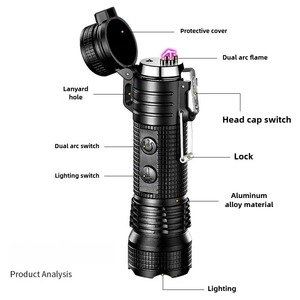 Outdoor Waterproof <b>Flashlight</b> Double Arc Lighter, Strong Light Lighting, Windproof Double Arc Cigarette Lighter, Travel Tools - Product Image 6