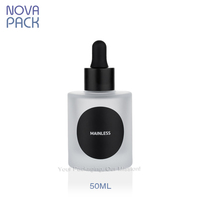 Flacon compte-gouttes de luxe en verre dépoli à paroi épaisse à fond lourd 30ml 50ml flacon de sérum pour huile à barbe et cheveux avec compte-gouttes en or noir
