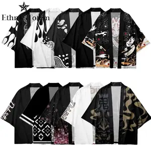 2024 japanischer traditioneller Kimono für Herren und Damen Sonne Mond Muster Kardigan Cosplay-Hemd Sommer Kimono für Erwachsene