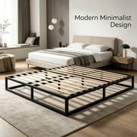 Cadre de lit plateforme en métal robuste moderne avec lattes en bois de peuplier, assemblage facile, tailles personnalisables, aucun sommier tapissier requis, chambre à coucher