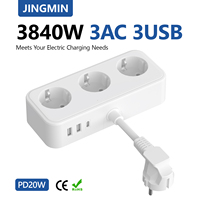 Multiprise JINGMIN PE3A2U1C avec prise EU, 3 prises CA, 2 ports USB, 1 port USB-C, charge rapide 3840W, norme IP40, mise à la terre, PC ignifuge