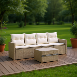 Modular Beige Pe <b>Rattan</b> Garden <b>Sofa</b> Set 4 Seater Outdoor Furniture Contemporary Design - Product Image 2