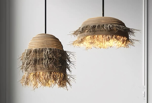 Lampada <span class=keywords><strong>a</strong></span> Sospensione Artigianale di Lusso Moderna con Paralume Naturale Intrecciato per Progetti Alberghieri, Ristoranti e Arredamento Villa - Product Image 4