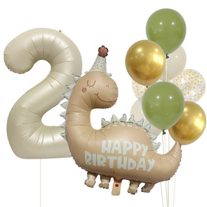 Nuevo Set de Globos de Aluminio con Diseño de Dinosaurios de Dibujos Animados, Color Blanco Lechoso Retro Mate, para Decoración de Fiestas de Cumpleaños y Baby Shower - Product Image 4