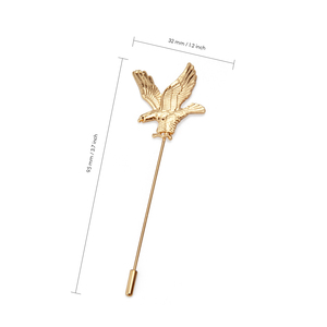 Daili Gold <span class=keywords><strong>Eagle</strong></span> Head Broche Delicadamente Gravado Handmade Lapel Pin Broche Longo Lapela Pinos para Unisex - Product Image 3