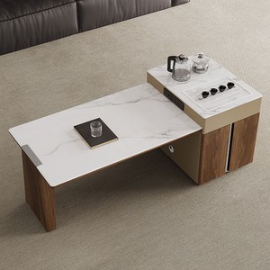 Nuovo Stile Tavolino da Caffè in Pietra Microcristallina con Struttura in Legno, Minimalismo Italiano di Lusso per Piccoli Appartamenti, Soggiorno e Casa - Product Image 3