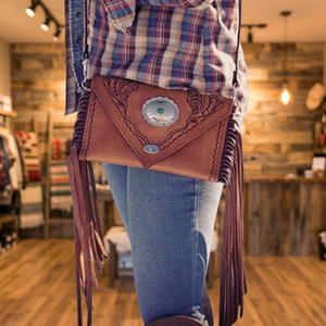 BS INTERNATIONAL Genuine Brown Leather Women's Clutch Luxury Waterproof Water Resistant Shoulder Handbag Animal <b>Print</b> Embroidery - Product Image 6
