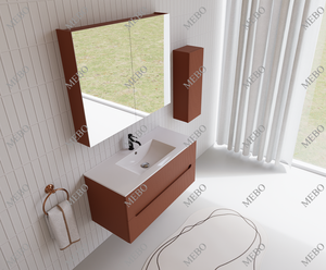 Ensemble de meuble-lavabo flottant <span class=keywords><strong>MEBO</strong></span> à cannelures avec vasque intégrée, armoire miroir plate et armoire latérale haute à cannelures, fixation murale - Product Image 3