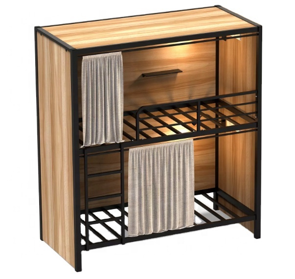 Прочная Стальная модная Капсульная двухъярусная кровать, двухслойная двухъярусная кровать с занавеской для отеля, молодежного отеля