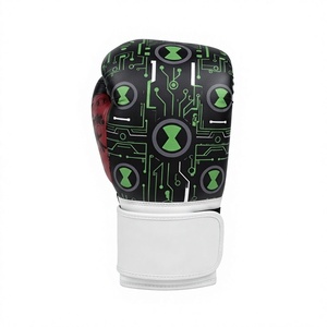 Gants de boxe unisexes en cuir véritable antidérapants pour adolescents et adultes, motif circuit vert, pour entraînement et sparring jeunesse - Product Image 1