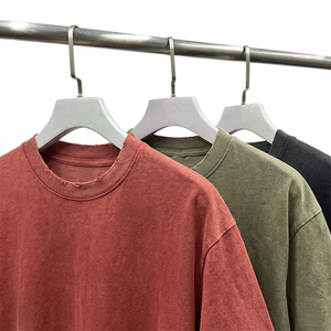 Camiseta de Algodón con Logotipo Personalizado, Estilo Vintage, 300 g/m², Talla Grande, Lisa, de Color Sólido, con Efecto Desgastado - Product Image 1