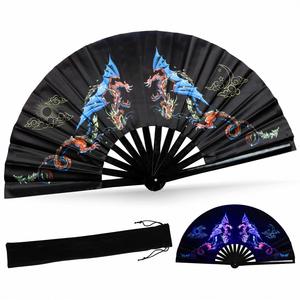 Holographic Large Reflective Hand Fan Premium Bamboo Clack Eco-Friendly Feature for Halloween Occasions - Product Image 4