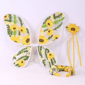 3PCS/set Performance Props Sunflower Embroidery Kids Butterfly Wings Set with <b>Headband</b> Fairy Wand - Product Image 1