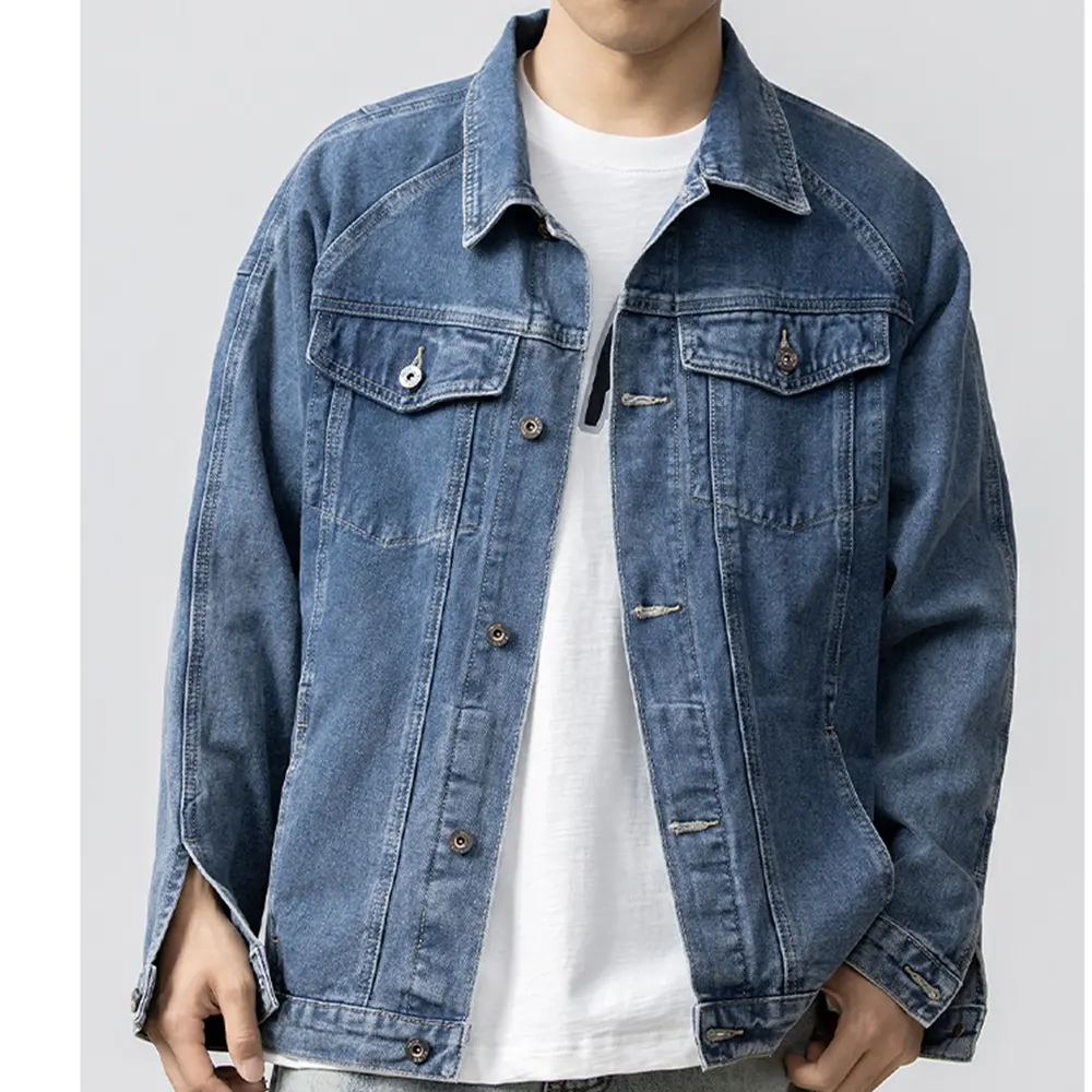 Wholesale 2023 Y2K classics casual stylish blue denim jacket pocket decoration plus size Autumn men's coat