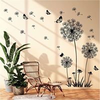 Autocollants muraux 3D en bois et PVC, art déco noir, pissenlit et papillon, autocollants floraux pour salon, chambre à coucher, décoration artistique pour la maison