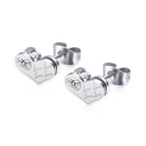 Heart <b>Stud</b> <b>Earrings</b> 10mm Rose Gold Steel Color Love Engraved Diamond Bezel Setting Everyday Wear - Product Image 5