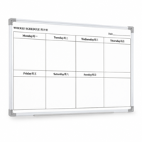 Tableau blanc magnétique de planification hebdomadaire avec cadre en aluminium, grille d'horaire bilingue et plateau pour marqueurs