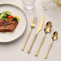 Ensemble de couverts en acier inoxydable de luxe, 24 pièces, finition miroir dorée, manche martelé, pour mariage, hôtel, dîner