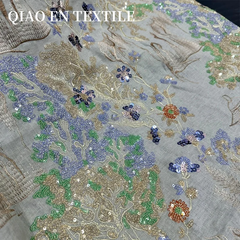 Luxury Handmade Bead Embroidery Fabric for Girls Heavy Industry Cowboy Mountain Pavilion Design for Clothing Hats Other