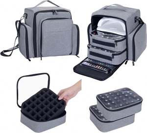 Muestra Gratuita de Bolsa de Transporte de Doble Capa para Técnicos de Uñas (Rosa Intenso) con Capacidad para 48 Esmaltes de Uñas, Negro Azabache, PZM9210 - Product Image 4