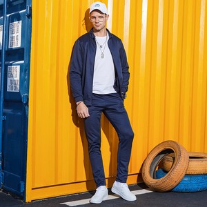 Ensemble deux pièces pour <span class=keywords><strong>homme</strong></span>, automne-hiver, nouveau, sport, couleur unie, mode, décontracté, polyvalent, veste et pantalon - Product Image 1