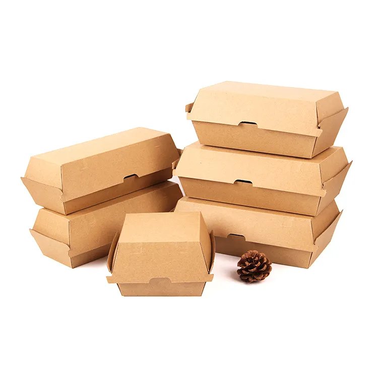 Çevre dostu compostable kraft kağıt take away gıda burger hamburger kutusu