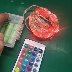 Kabel Tembaga LED Warna-warni, Lampu Tali LED 10M 100 Leds 8 Mode dengan Kotak Baterai