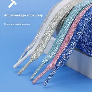 Cordones de poliéster de doble capa al por mayor para fabricantes, cordones planos perlados dorados y plateados para zapatos blancos - Product Image 2