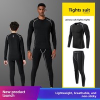 Ensemble de sport pour homme à rayures, comprenant un t-shirt de compression à manches longues et un pantalon de sport moulant, séchage rapide, élastique, idéal pour la course et le basketball
