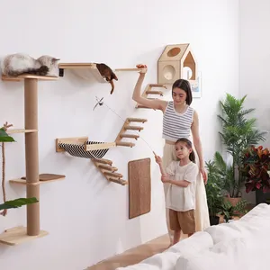 Cat Hammock Wall Mounted Large Cats Shelf Modern Beds and Perches Premium Furniture for Sleeping Playing Climbing Pet Toy Wood