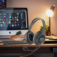 OMFOX Headset Call Center Peredam Kebisingan Over-ear, USB untuk PC, Crystal Plug untuk Telepon Rumah, Headset Bisnis