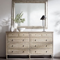 Commode à 10 tiroirs en chêne massif de style français vintage, en acier inoxydable, fabriquée à la main, écologique, pour chambre à coucher, salon