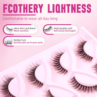 Faux cils volumineux 5D à tige transparente en cheveux synthétiques, lot de cinq paires, invisibles et sans trace