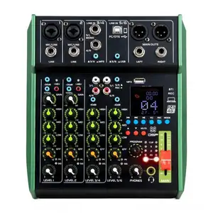 4 Kanaals Audio Mixer Console Met Draadloze Microfoon Geluid Mixen Met Bt Usb Mini Dj Audio Mixer F4 Usb Geluidskaart