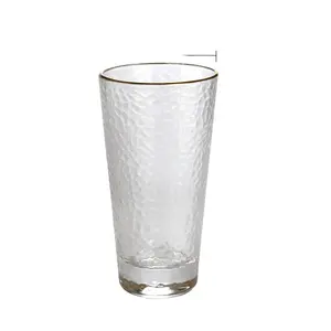 Wholesale Cheap High Glass Drinking Tea Cups gold rim Glass Tumbler For Drinking