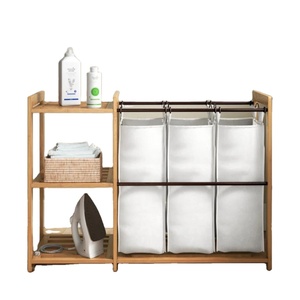 Bamboohomie miễn phí đứng giặt Giỏ quần áo bẩn tổ chức giá giặt giỏ tre giặt cản trở với bánh xe - Product Image 4