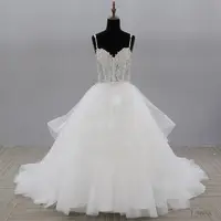 एक लाइन पूरे फीता कम आस्तीन और ड्रॉप कमर गुआंगज़ौ सेक्विन शादी की पोशाक 2020
