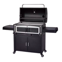 Chariot de Barbecue en fonte, robuste pour l'extérieur, pour charbon de bois, Grill Portable, avec rôtissoire et armoire