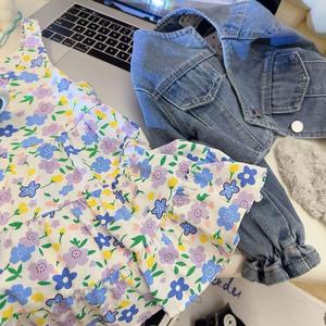 Nouvelle collection d'été, robe à bretelles spaghetti à col rond respirant, à fleurs, longueur genoux, jupe pour filles, bébé princesse, coupe évasée - Product Image 4