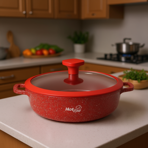 Juego de Utensilios de Cocina Antiadherentes con Revestimiento de Mármol Rojo de 32 cm con Tapa de Vidrio para Estufas de Gas e Inducción, Modelo Hs-Z607 de Shorbull, Duradero y Ligero - Product Image 2