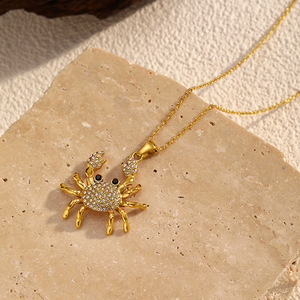 Gold Plated Stainless Steel <strong>Crab</strong> Pendant Necklace for Women's Fashion <strong>Jewelry</strong> N363 - Product Image 4
