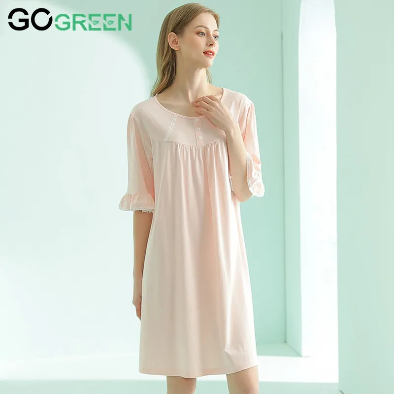 Custom Luxury Solid Color Soft Plus Size Short Sleeve Sweat-absorbing Nightwear Nightgown Dress For Women