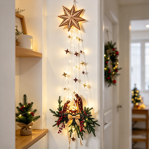 Ornement de Noël suspendu lumineux à LED, étoile en bois, pour décoration murale ou fenêtre, décorations de fêtes - Product Image 3