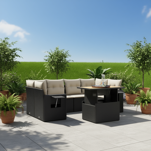 Ensemble de canapés de jardin en rotin noir avec coussins, mobilier d'extérieur au design contemporain, résistant à l'eau et aux UV, en matériau PE - Product Image 2