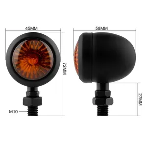 2PCS Universal Metal Retro Motorcycle Turn Signal 12V Indicator Light Black Chrome <span class=keywords><strong>Bullet</strong></span> Running Lights Lamp Amber Blinkers - Product Image 3